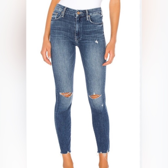 MOTHER Blue Distressed Ankle Jeans